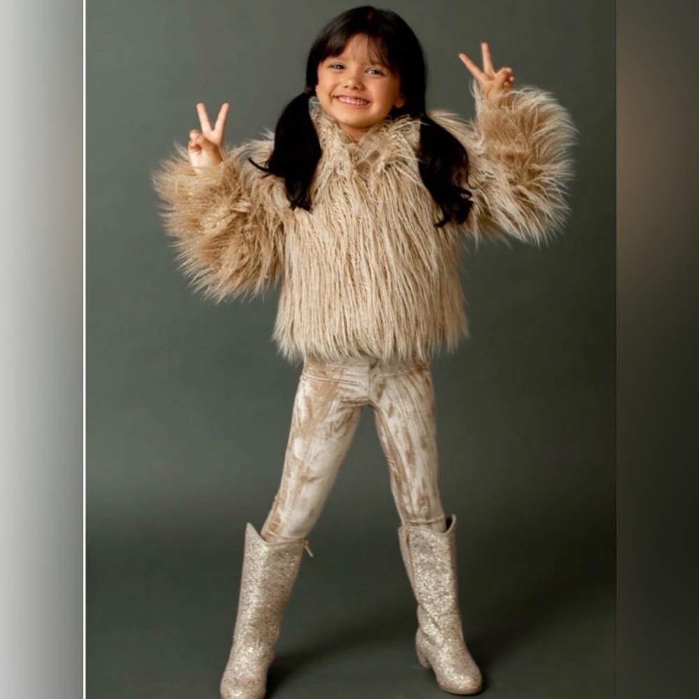 Joyfolie Girls Goldie Fur Coat 5 Tan Gorgeous EUC